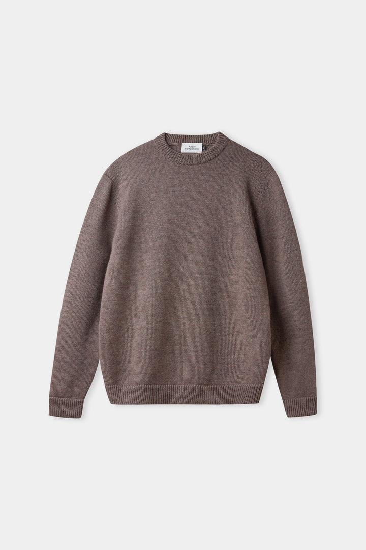 About Companions Morten Merinowolle-Pullover Herren taupe meliert – Vorderansicht